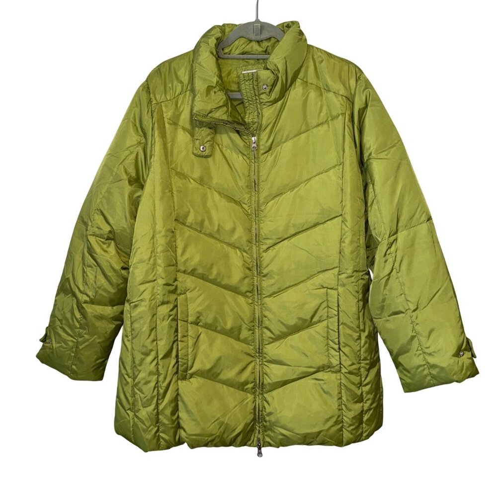 Weather Solutions Green Puffer Coat Womens XL Quilted Full Zip W/ Snap Closures